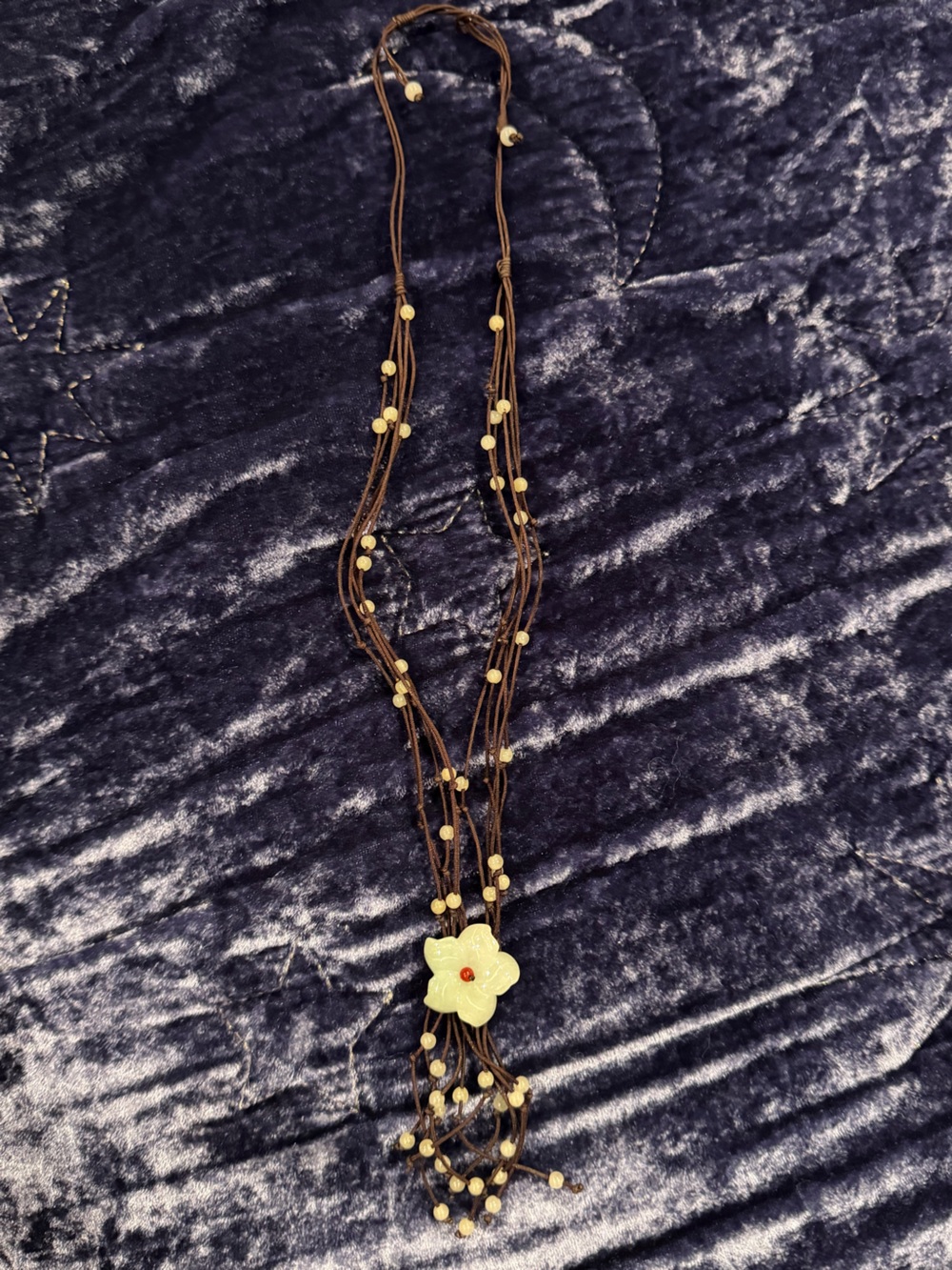 Jade Beaded Flower Pendant Necklace in Brown and Cream